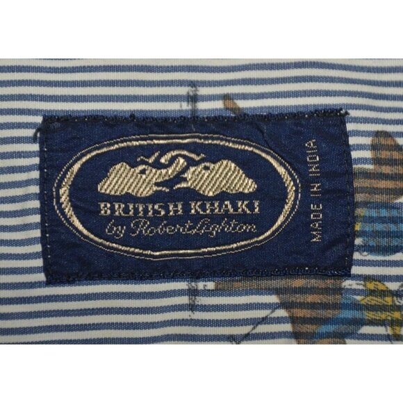 Vintage Rare Ladies 10 British Khaki Blue Pinstripe Button Down Shirt Polo Horse - Picture 8 of 9